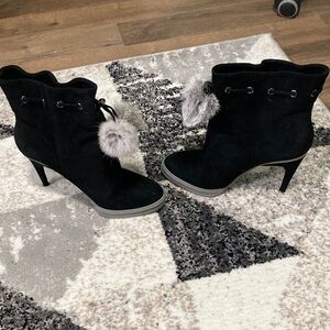 BCBGMaxAzria Black Boots with Gray Pom Details